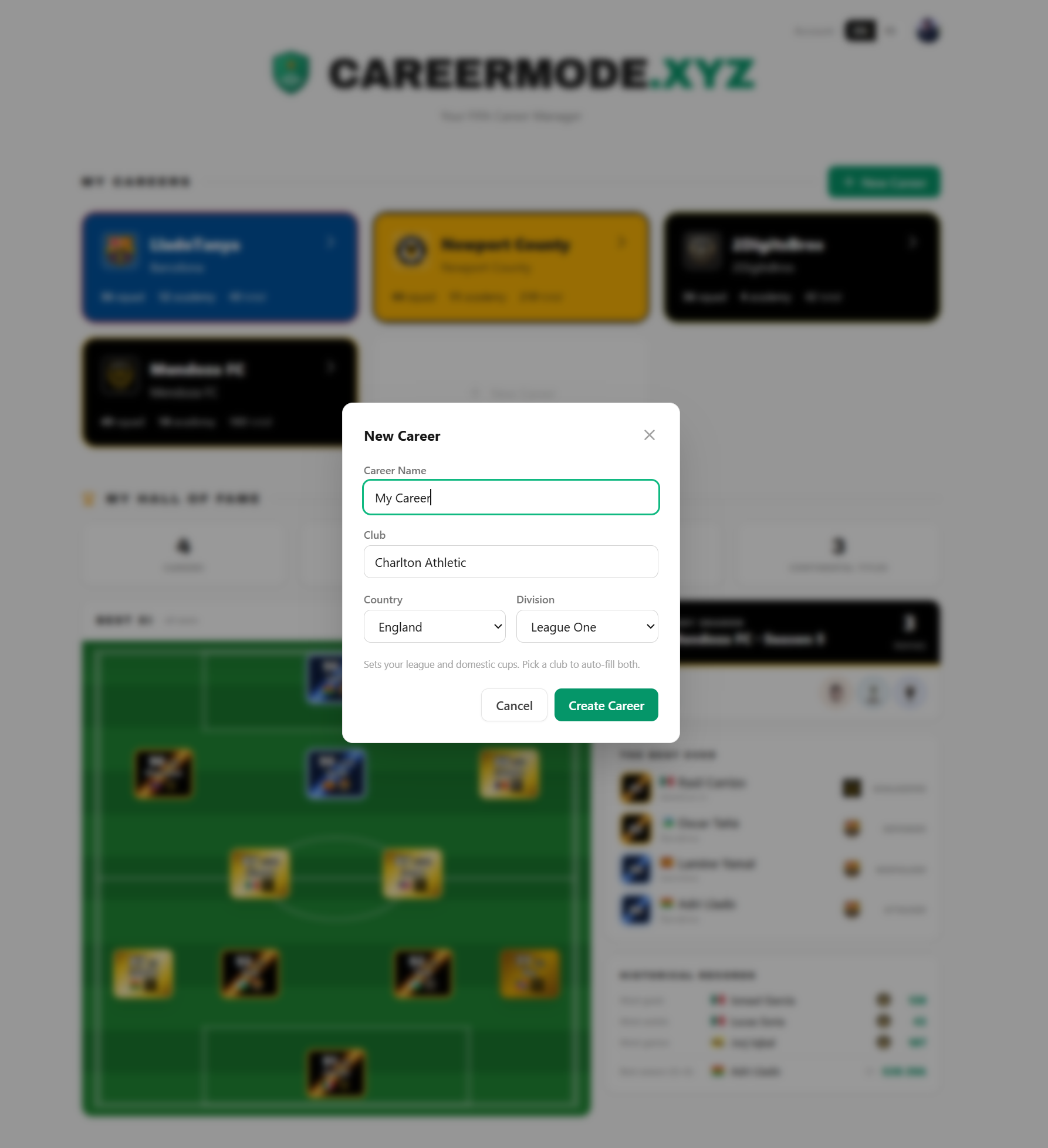 Create a save for any club — 569 real clubs with badges and colours